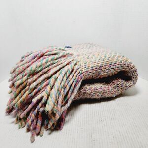 Ethan Allen Fringe Rainbow Afghan Throw Blanket 56 x 60 Inch VTG Boho Plush READ